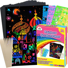 ZMLM Scratch Paper Art Crafts Kids Gifts, 100PCS Rainbow Scratch Paper Art for 3