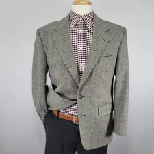 John Alexander Mens Tweed Sport Coat Blazer Two Button Gray Herringbone Wool 40S