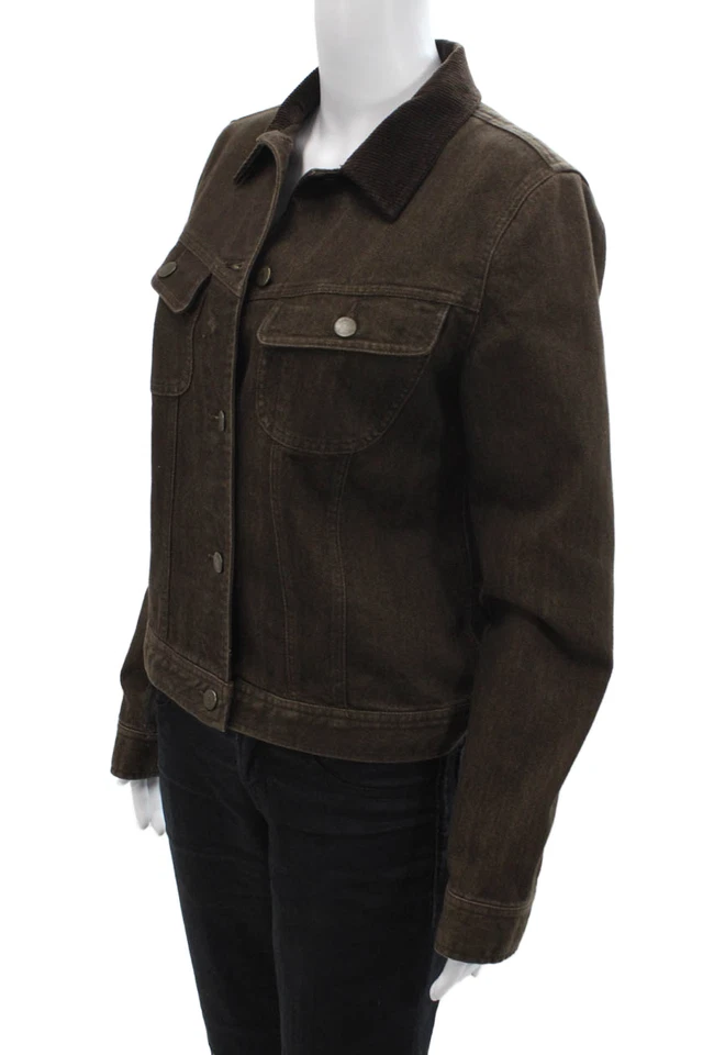 Lauren Jeans Company Womens Cotton Corduroy Collar Denim Jacket Brown Size M - Image 2 of 4