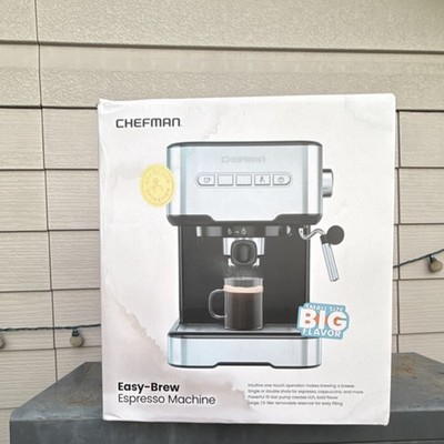 Chefman Easy-Brew Espresso Machine 15 Bar Stainless Steel One-Touch 1.5L Tank