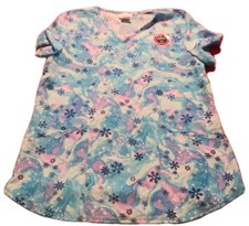 NEW NWT womens M blue snowflakes holiday ScrubStar scrub top poly blend winter