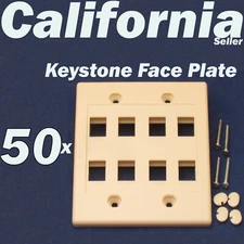 50 Faceplate 8 Port Keystone Jack RJ45 CAT5 CAT5e CAT6 Network Wall Plate Ivory