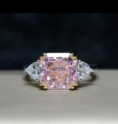 6 carat PINK Created Diamond Ring, Pink Created Diamond Engagement Ring