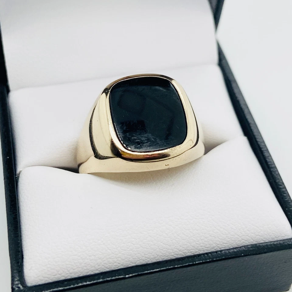 Gents 9ct Black Onyx Signet Ring 6.1 grams Size U Preloved - image 2 of 4