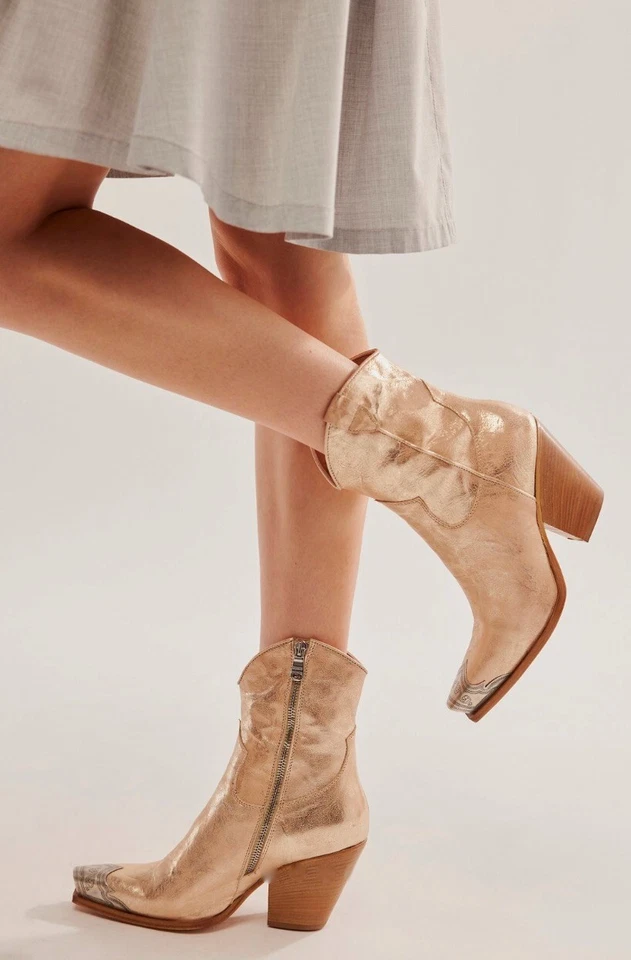 Free People Brayden Western Boot Pewter Tip Champagne Metallic 38/8 NEW - Image 2 of 4