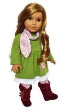 Doll Clothes 18" Dress Green Leggings Floral Scarf  Brittany's Fits AG Dolls