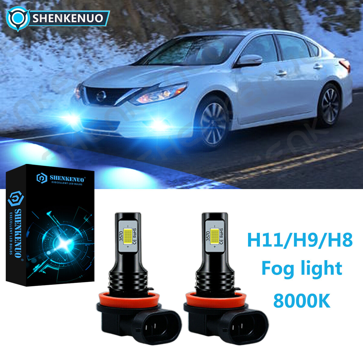 For 2007-2018 Nissan Altima 2X ice blue LED H11/H9/H8 Car Fog