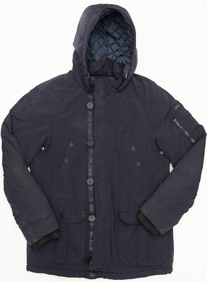 Armani Jeans Coat Mens Size 50 Medium Navy Hooded Quilted Lining