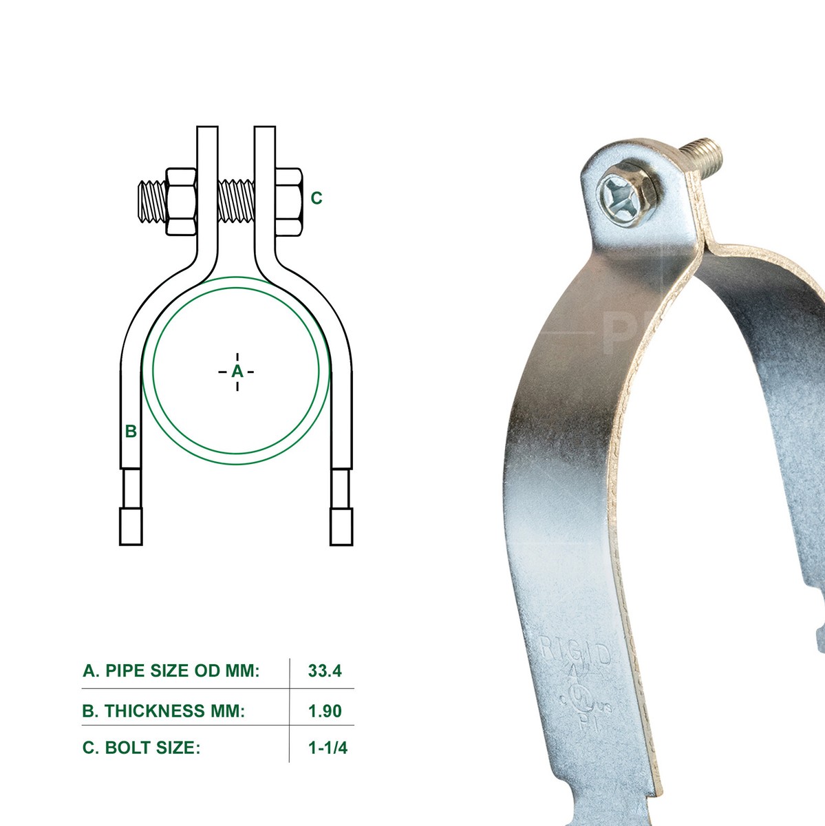 Highcraft Electro Galvanized Steel Pipe Support Clamp - Adjustable For 2in To 14in Pipe, USA New 12 thumbnail image
