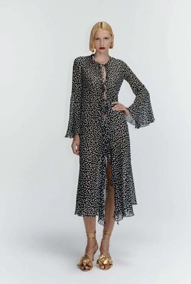 ROBE ÉVASÉE KIMONO FEMME ZARA NEUVE FLUIDE À POIS NOIR BLANC