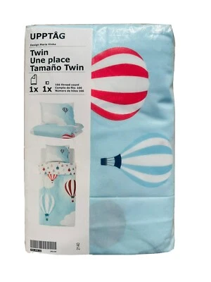 IKEA UPPTAG Duvet Cover with Pillowcase Bed Set Sky Clouds Air balloons Blue NEW
