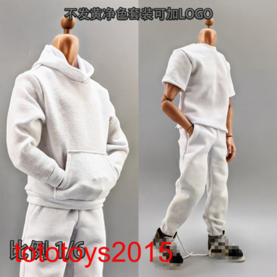 DIY 1/6 White Sweaters Hoodie Top Pants Trousers Clothes Fit 12'' Male Figure