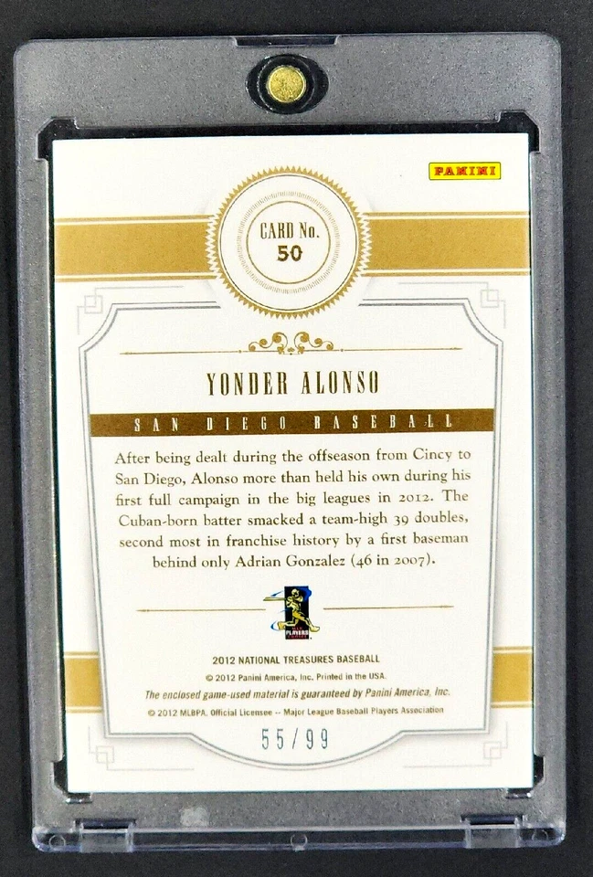 2012 Panini National Treasures GU Game Used Bat Materials #50 Yonder Alonso /99 - Image 2 of 4