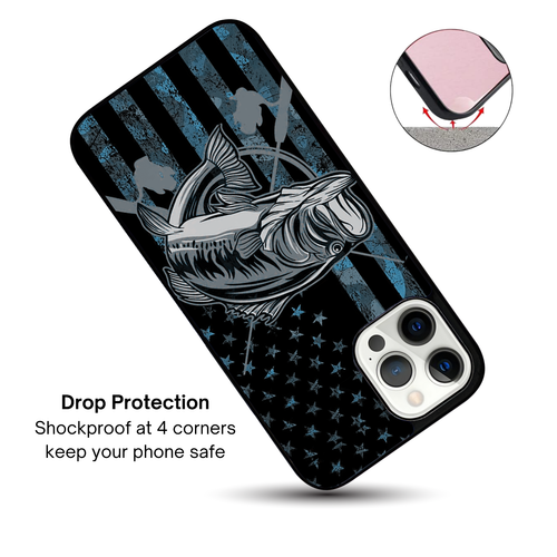 Camo American Flag Bass Fishing iPhone 14 13 12 11 Pro Max Mini X Xs XR 7 8 Case - Zdjęcie 4 z 5