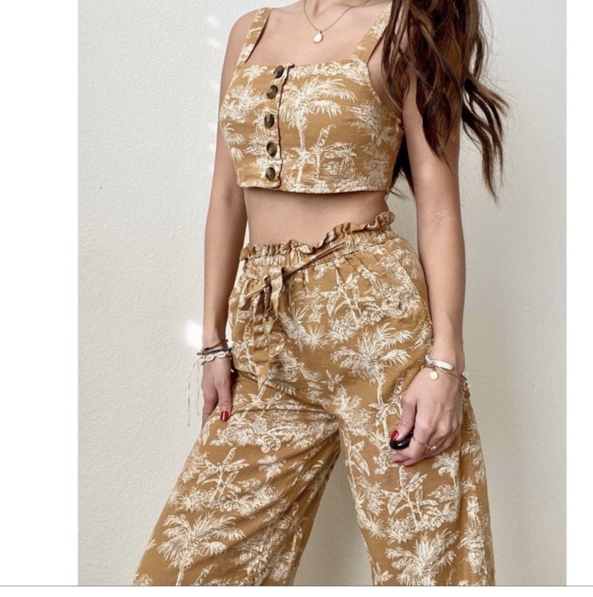 American Eagle Lined Cotton/Linen Blend Wide Leg Crop Pants Size XS