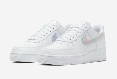 Women's Nike Air Force 1 07' ESS CJ1646-100 White Iridescent Swoosh Brand New | eBay