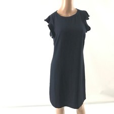 Loft Women’s Shift Dress Size 2 Navy Blue Solid Ruffled Short Sleeve Chiffon New