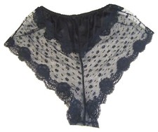 Vtg NOS New FLAIR LINGERIE Dianne Keesee Black Satin Lace TAP PANTIES Pants M