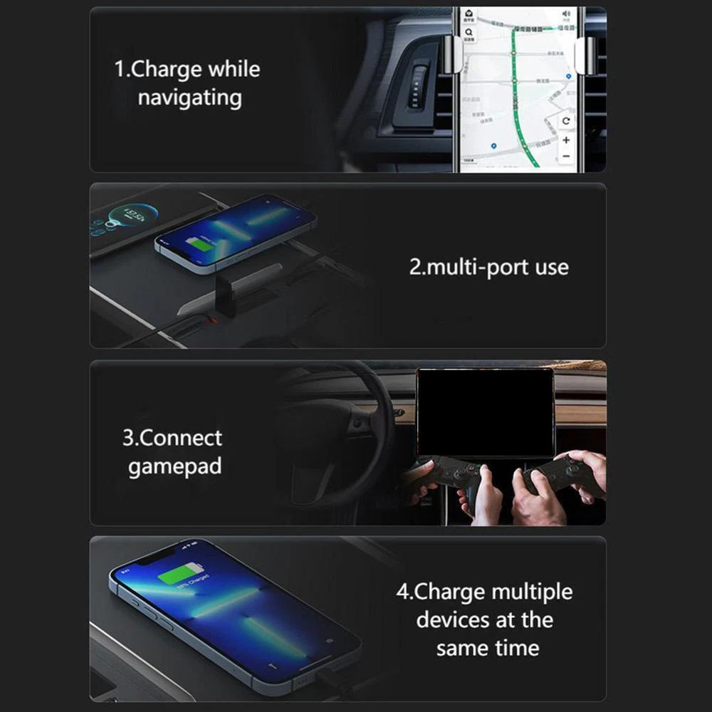 Car Charger USB Hub Fast Charge Cable Adapter Docking Center Station P6C9 аχ