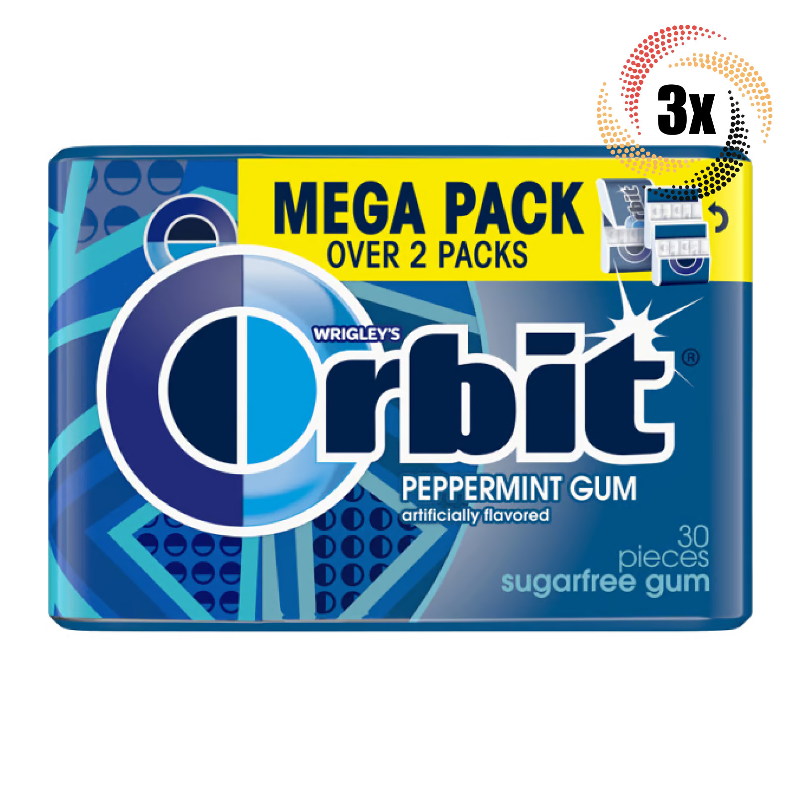 3 упаковки жевательной резинки Wrigleys Orbit со вкусом перечной мяты по 40 штук в каждой Без сахара 4090₽