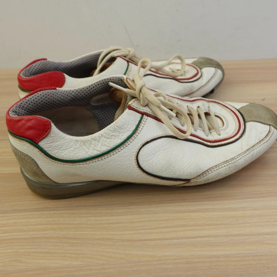 Prada Italian Trainers Women 37 White Leather Taupe Suede Oxford ITALY DEFECTS - Image 3 of 4