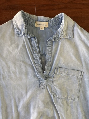 Chemise Femme Athleta - Taille M - Chambray Bleu - Style Popover Henley Avec Poche - Occasion Parfaite