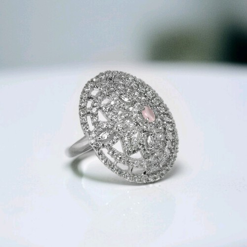 Pink Ring CZ/AD Big Size Handmade Ring adjustable Ring (Bollywood Jewellery) - Picture 6 of 6