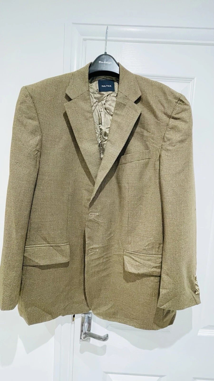 Nautica Tweed Blazer Jacket Men's 44R Brown 100% Wool Overcoat