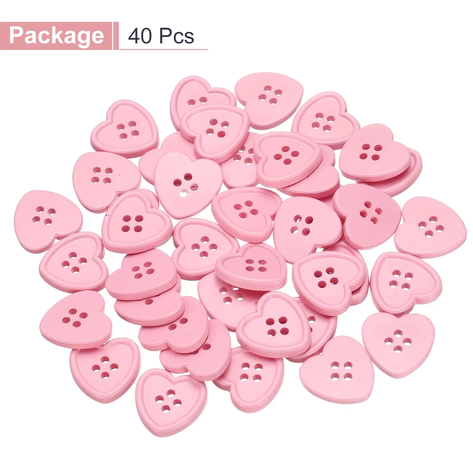 40pcs Heart Resin Sewing Button, 23mm 7/8" 4 Hole Sweater Buttons, Pink - Image 3 of 4