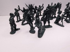Vintage Style Plastic Army Men Lot, Dark Grey Toy Soldiers, 35 Pieces, WW2 Era
