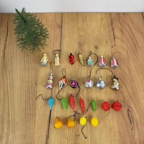 Set of vintage Christmas glass mini toys. Soviet Union. 1960s. 24 pcs Small USSR