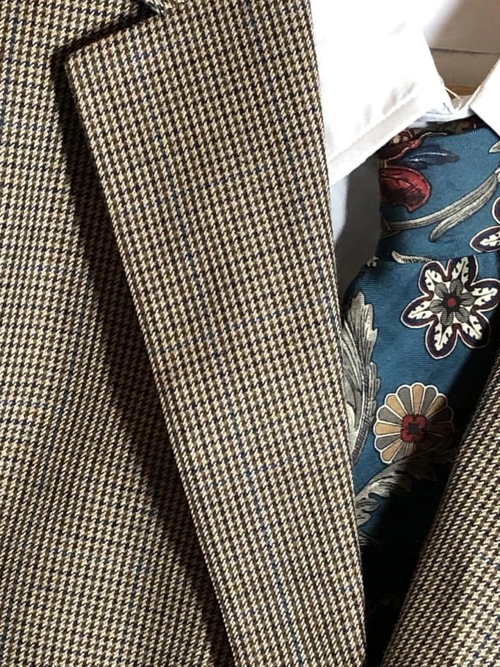 Chaps Blazer Para Hombres 48R Marrón Azul Pata de Gallo Cosby Abrigo Deportivo Chaqueta 2 Botones Foto 2 de 4