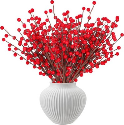 10 Pack Artificial Red Berry Stems,12.5inches Red Berry Picks Faux Holly
