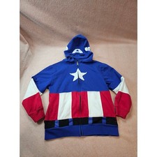 Marvel Captain America Costume Zip-Up Hoodie with Eye Holes Size Youth Large