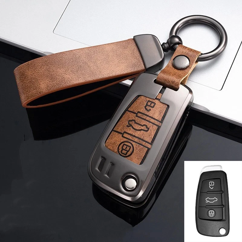 Para Audi A1 A3 A4 A6 Q3 Q5 Q7 RS4 TT Aleación de Zinc Cuero Coche Llavero Estuche Cubierta Foto 3 de 4