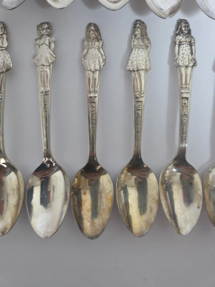 Lote Vintage de 11 Colheres Yvonne Cecile Marie Annette 1930's Carlton Placa de Prata - Imagem 3 de 4
