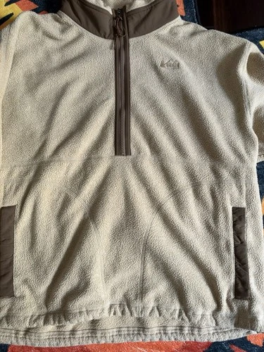REI Co-op 2000s Fleece Half-Zip Pullover Large Mens Beige/Brown Outdoor Hiking image 2
