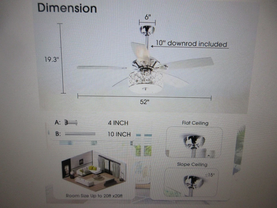 Matrix Decor 52 in. Chrome Crystal Chandelier Ceiling Fan with Light & Remote - Image 3 of 4