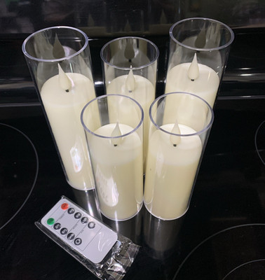 Set of 5 Flameless LED Candles Acrylic Cylinder Flickering Timer Remote #175