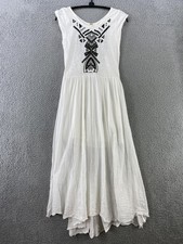 Free People Dress Womens XS White Geometric Embroidered Fit Flare Boho Backless