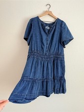 Anthropologie Somerset Mini Denim Tiered Smocked Waist Short Sleeve Dress