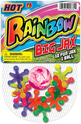 Rainbow Big Jacks Game Set Retro. Large Hi Bounce Ball and 10 Large Colorful Sof