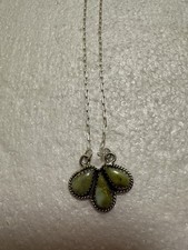 Native American Southwestern Sterling Silver Necklace Green Turquoise Stones