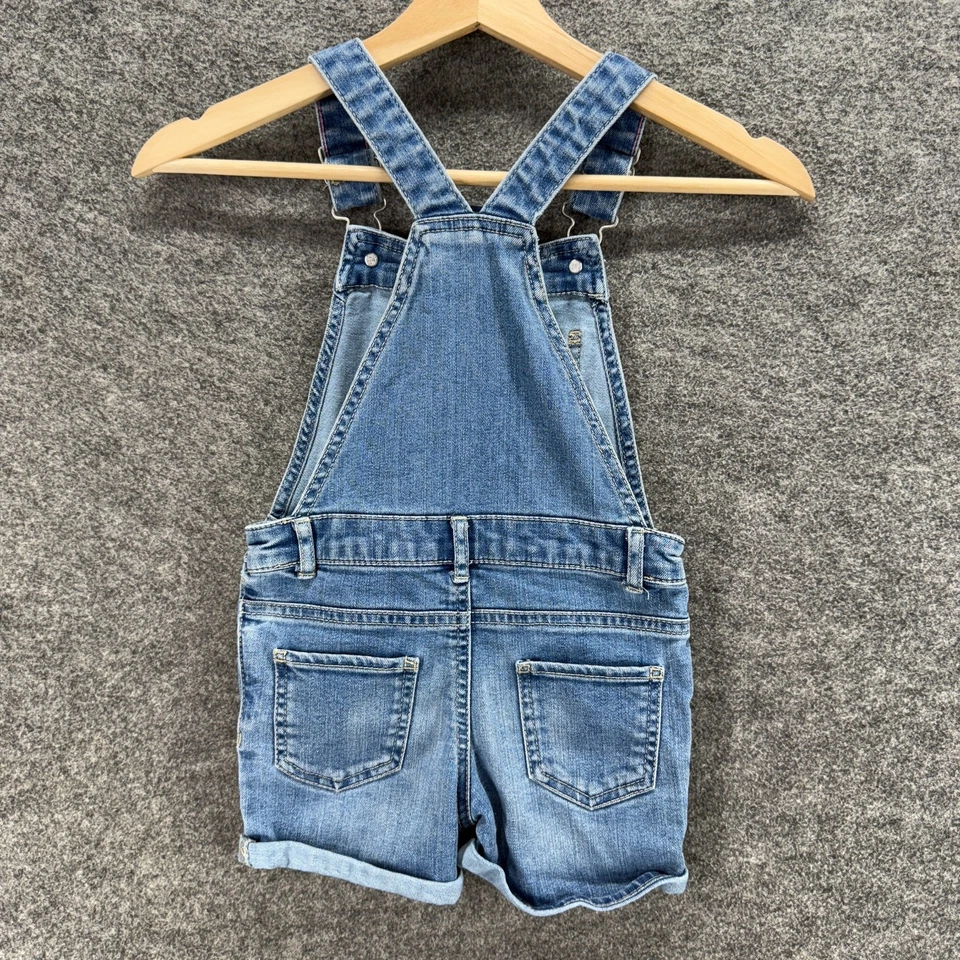 Genuine Kids Overall Shorts Girls 4T Blue Denim Light Wash Floral Embroidered - Image 2 of 4