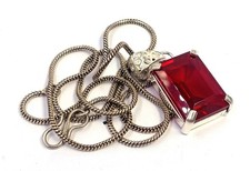 Natural Red Ruby 49 Ct Emerald Shape 925 Sterling Pendant Silver Free Chain 