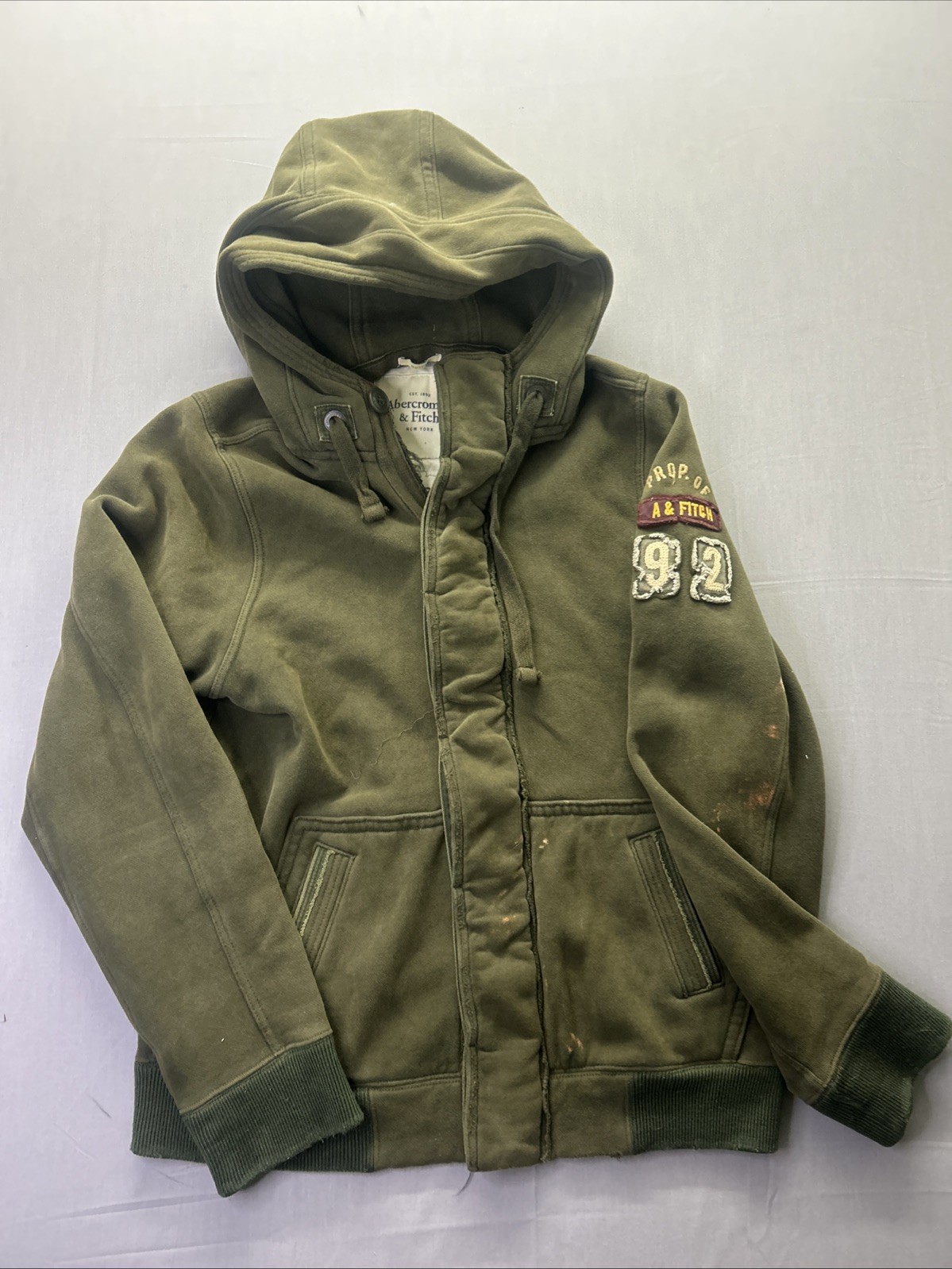 Abercrombie Military Jacket Hooded Distressed Olive Canvas A&F 92 XXL Y2K Heavy