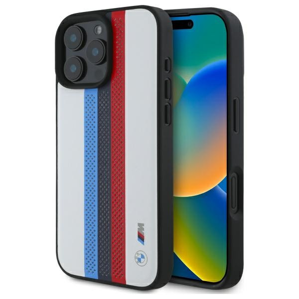 Hardcase Phone Case iPhone 16 Pro Max BMW Faux Leather White Tricolor MagSafe
