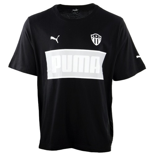 Puma Striped Badge Crew Neck Short Sleeve T-Shirt Big Tall Mens Black Casual Top - Picture 1 of 3