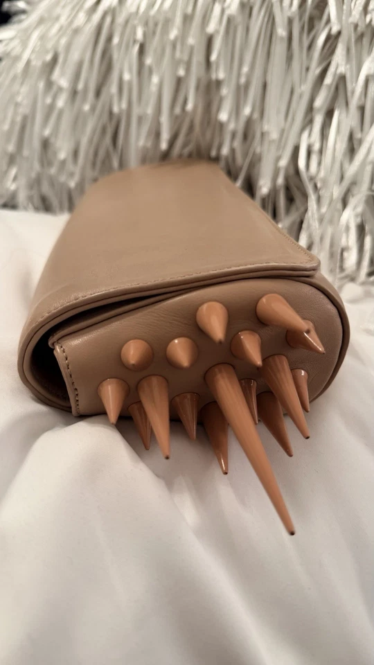 Christian Louboutin Women’s Beige Leather Marquise Spiked Clutch - Image 3 of 4