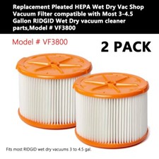 2 pcs VF3800 Pleated HEPA Vac Filter for Most 3-4.5 Gallon RIDGID Wet Dry Vacs